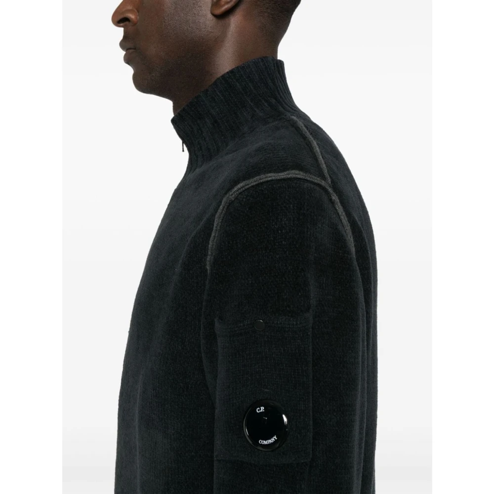 C.P. Company Zwarte Chenille Gebreide Trui met Rits Black Heren