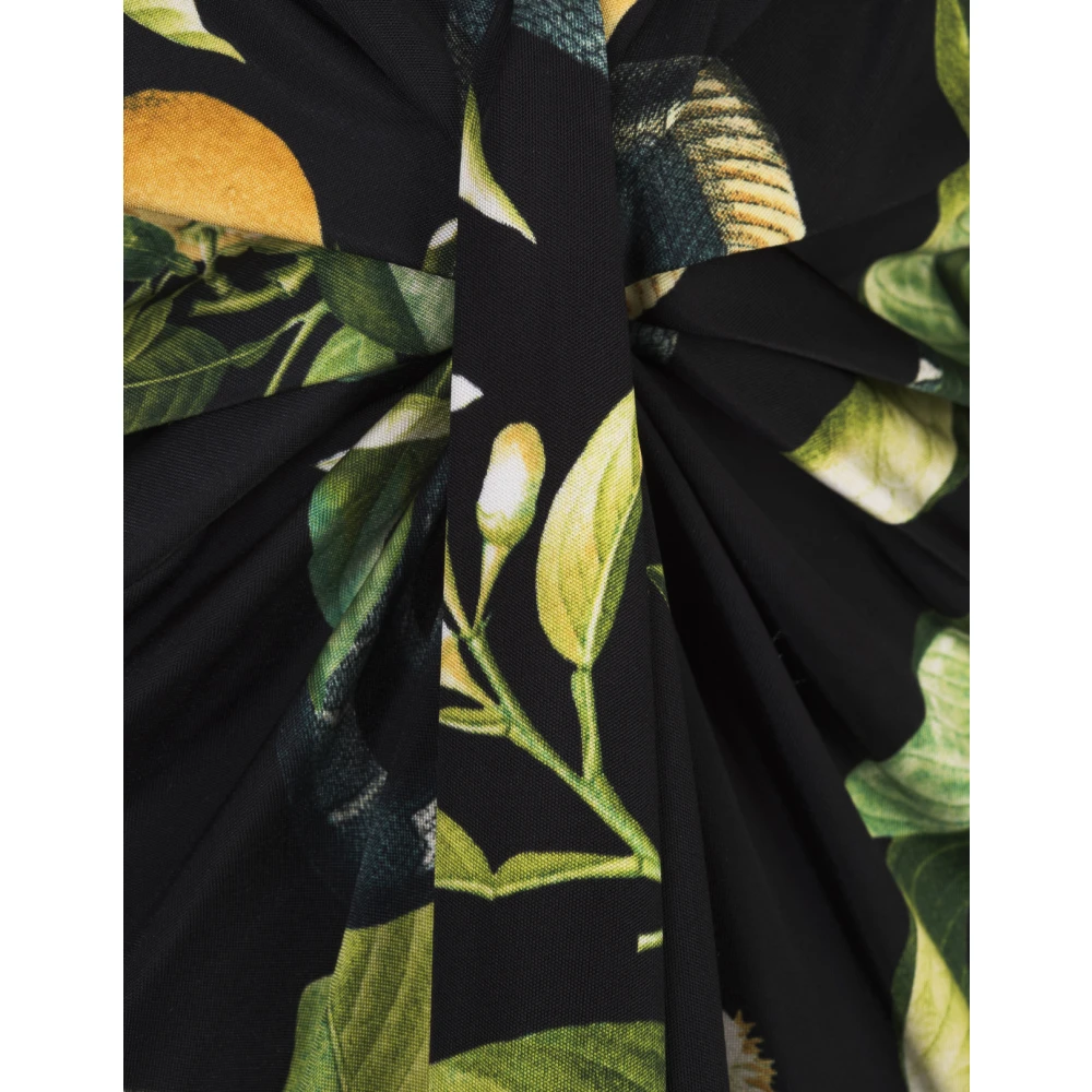 Roberto Cavalli Zwarte lange jurk met citroen- en slangenprint Black Dames