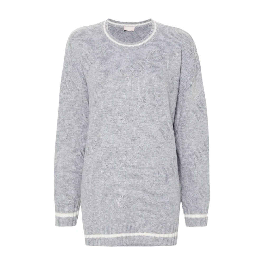 Liu Jo Jacquard Logo Sweater Grijs Wit Gray Dames