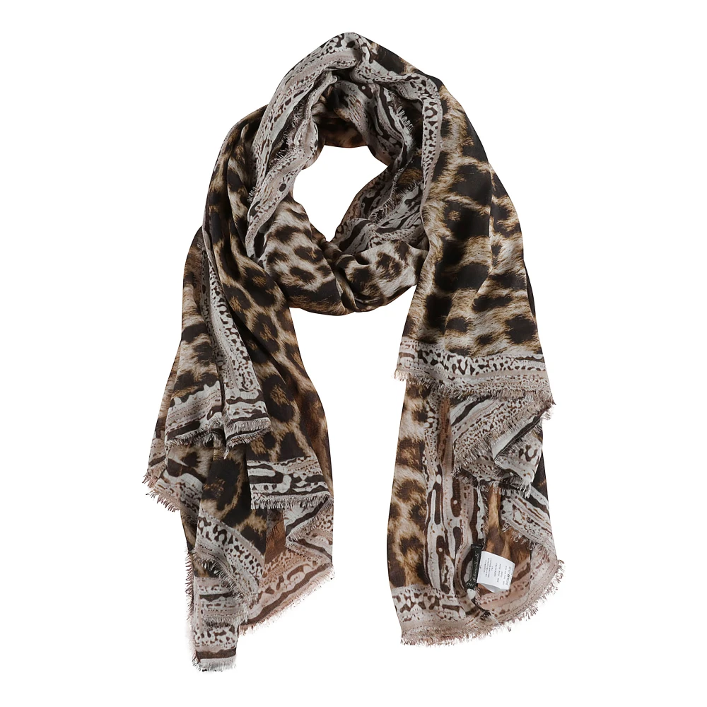Faliero Sarti Dierenprint Zijden Sjaal met Franje Randen Multicolor Dames