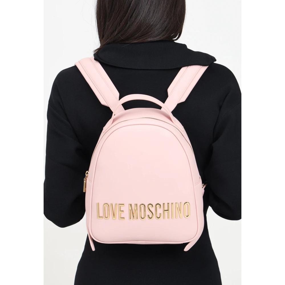 Love Moschino Roze Minimalistische Rugzak met Metalen Logo Pink Dames