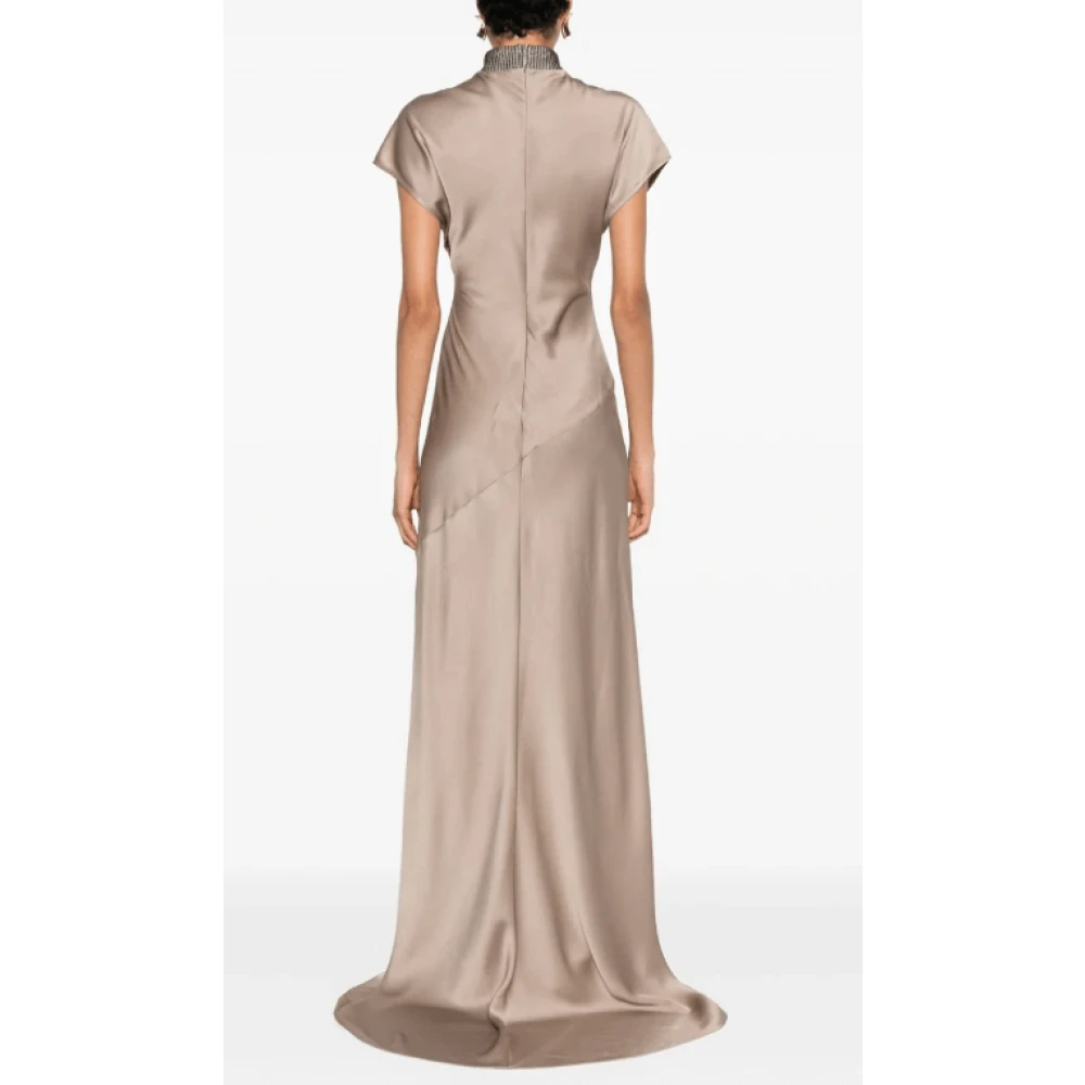 BRUNELLO CUCINELLI Satijnen maxi-jurk met kettingdetail Beige Dames