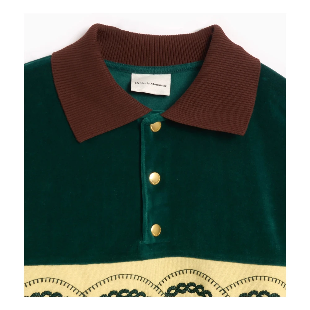 Drole de Monsieur Donkergroene Gevlochten Polo Sweater Multicolor Heren