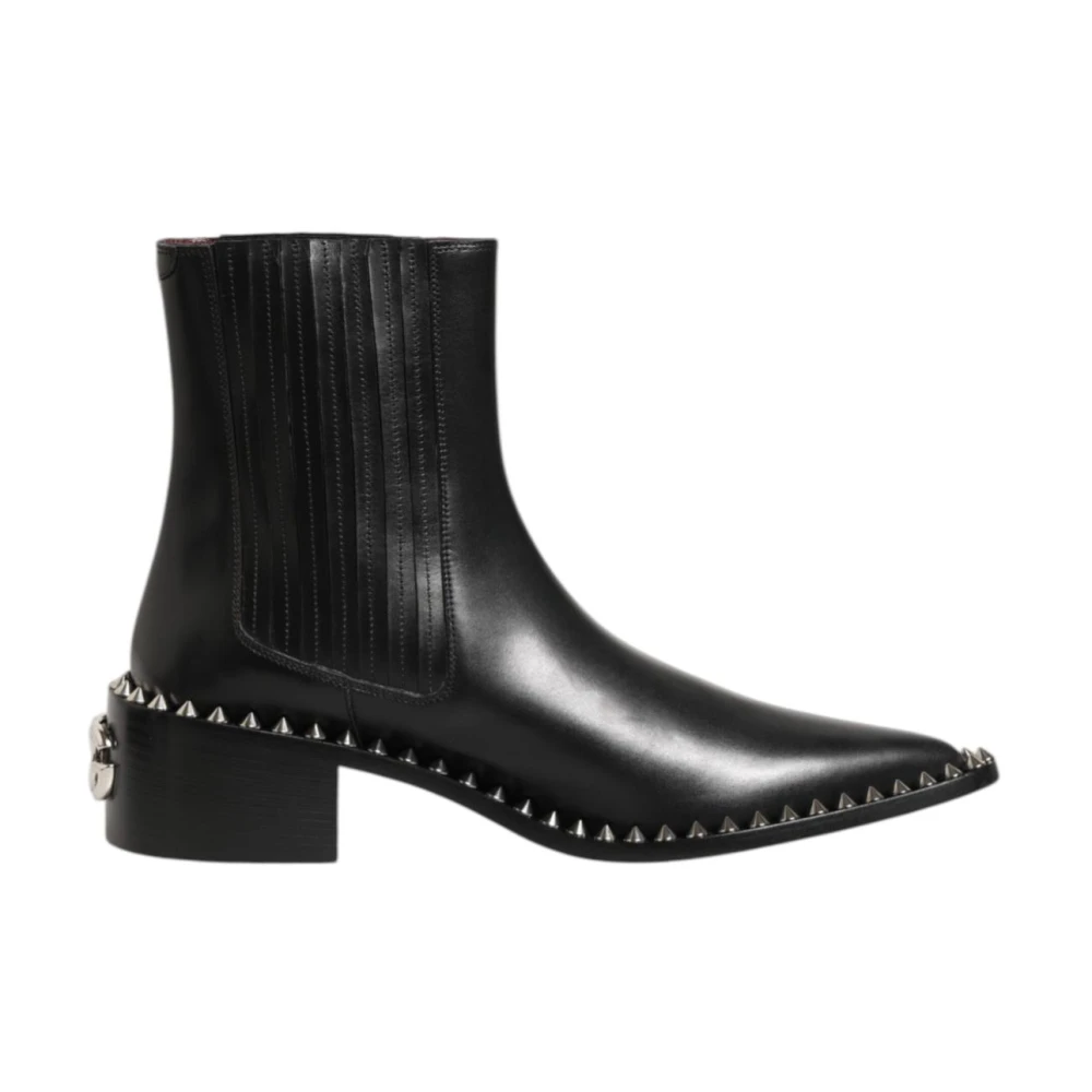 Dolce & Gabbana Black Studded Leather Men's Short Boots - Male - Cowboy & Biker Boots - 5 Uk - Shoes
