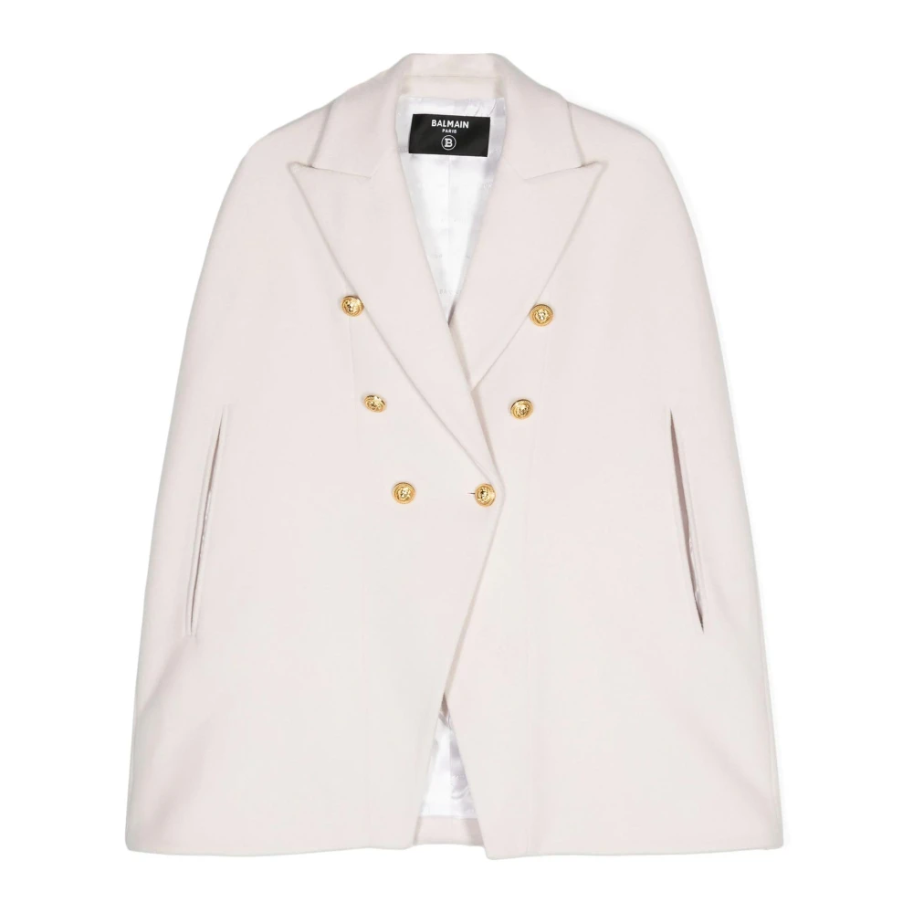 Balmain Vit Ull Cashmere Cape Kappa White, Flicka