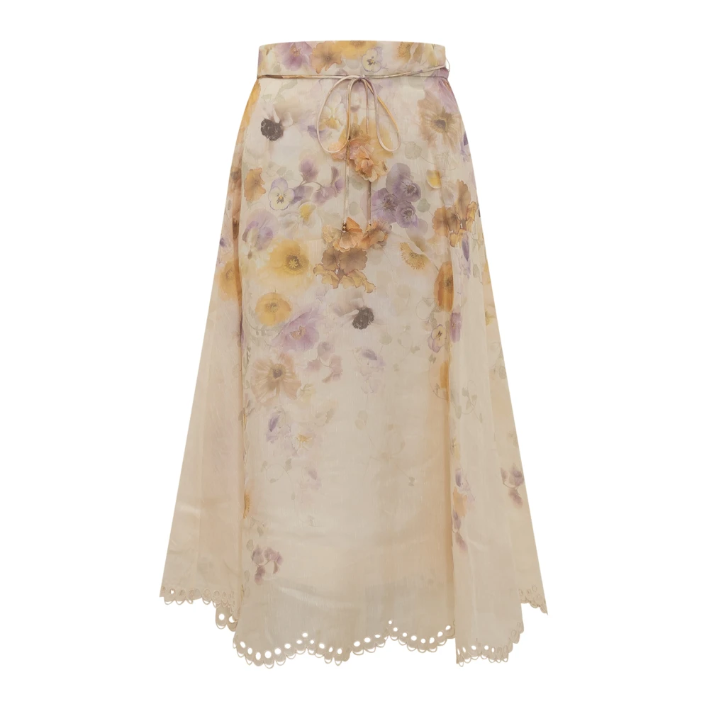 Zimmermann, Midi Skirts, female, Beige, Size: M Embroidered Midi Skirt