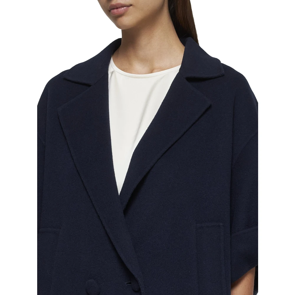 Max Mara Weekend Navy Blue Wollen Jas Blue Dames
