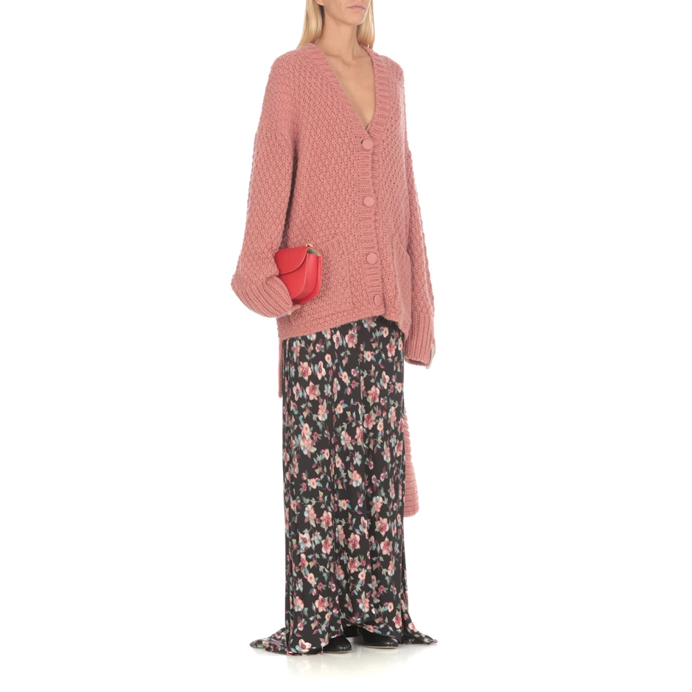 Mar De Margaritas Roze V-Hals Cardigan met Asymmetrische Zoom Pink Dames