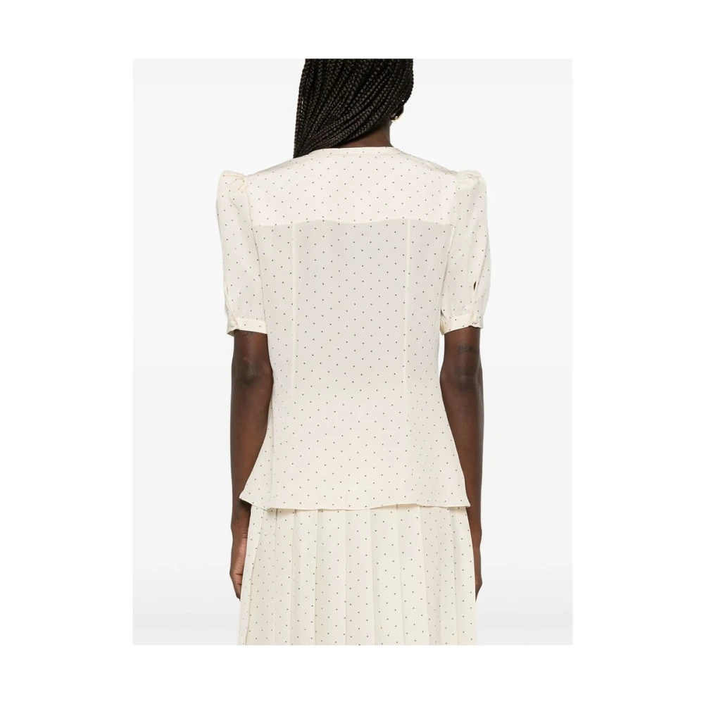 Alessandra Rich Ecru Puff Sleeve Tie Neck Shirt Beige Dames