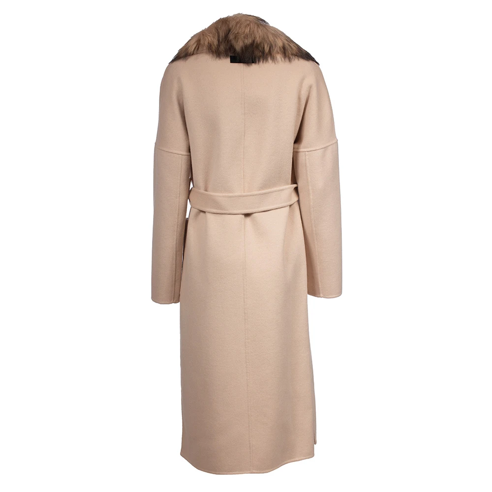 Ermanno Scervino Dubbelbreasted jas met riem en bontkraag Beige Dames