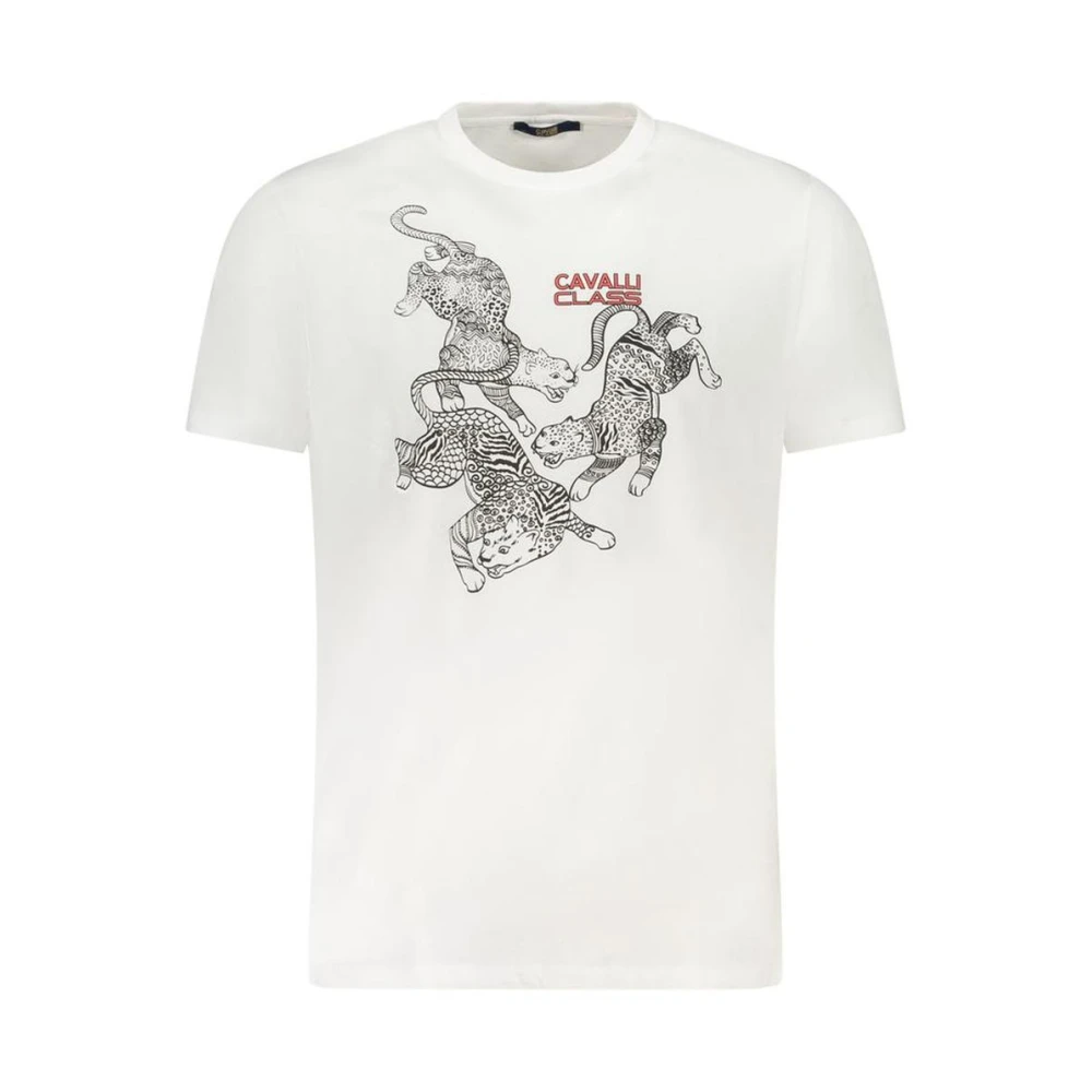 Cavalli Class Men's White Leopard Print Tee