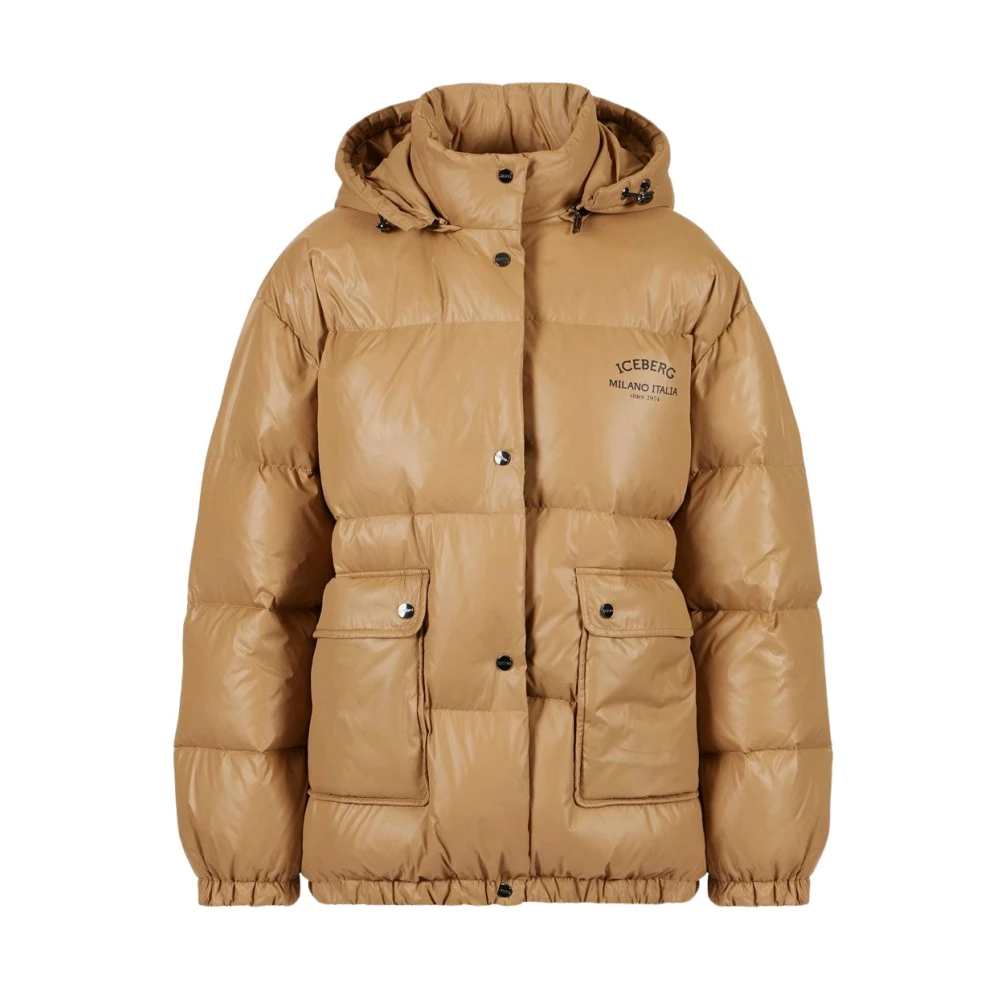 Iceberg Korte donsjas met echte donshoed Brown Dames