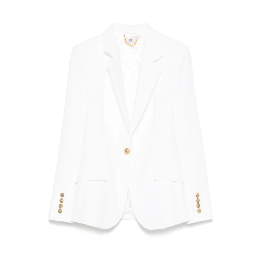 Elisabetta Franchi Witte Geknoopte Tailleur met Schoudervullingen White Dames