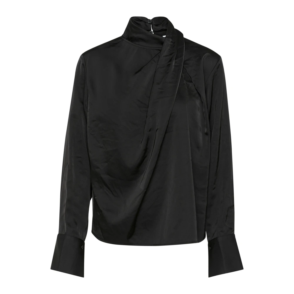 Karen by Simonsen Gedrapeerde Top Blouse Meteoriet Black Dames