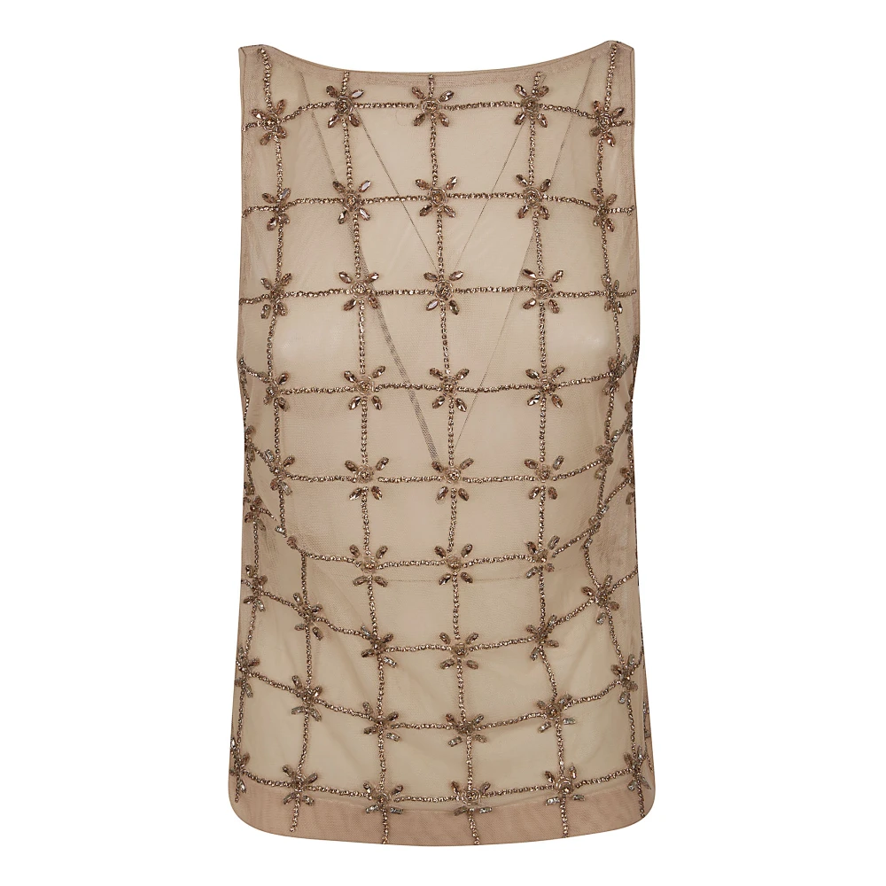 Pinko Women's Beige Sleeveless Tops, S, Quandong Top Tulle Full