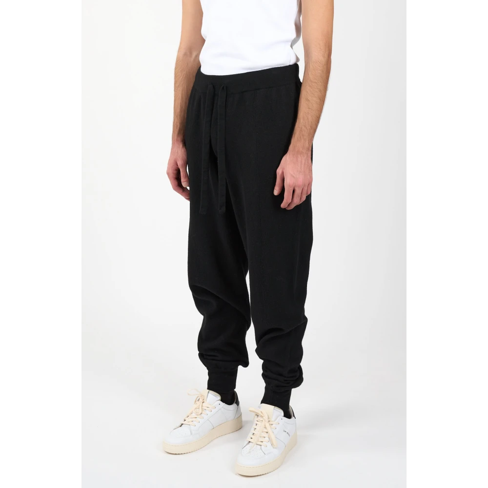 Roberto Collina Merinowol Elastische Taille Broek Black Heren