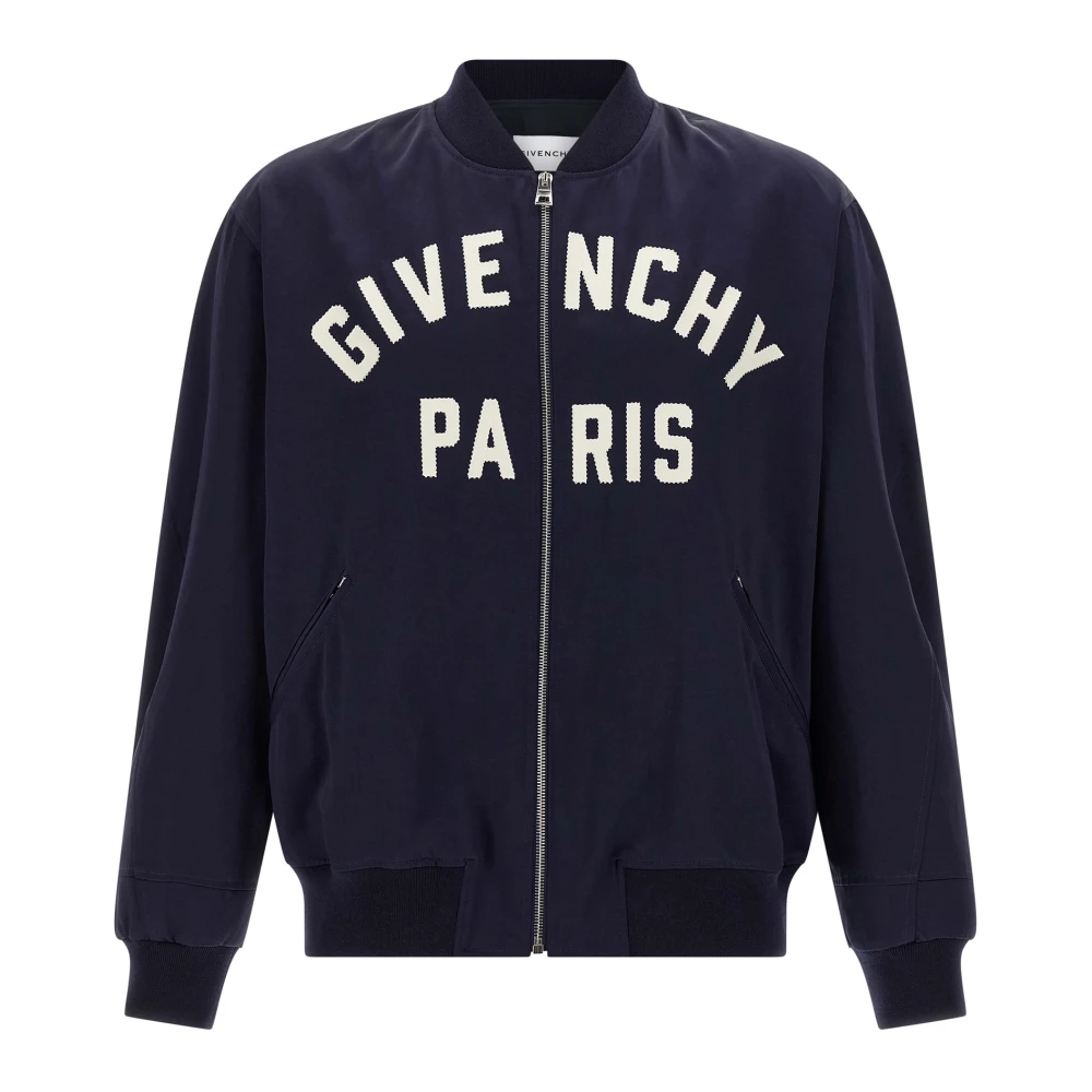 Givenchy Men's Blue Bomber Jackets, M, Logo Bomber Jacket