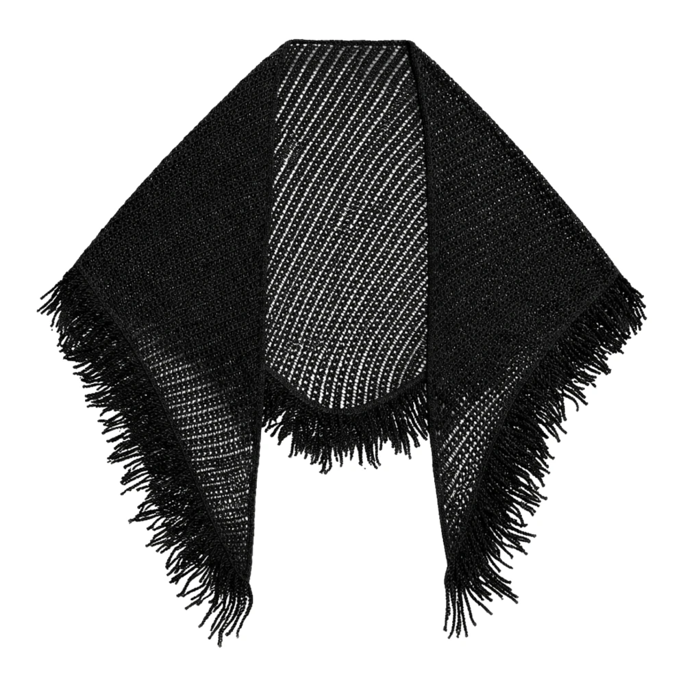Simona Corsellini Black Winter Scarves, Female, One Size, Scialle Crochet Con Frange In Lurex