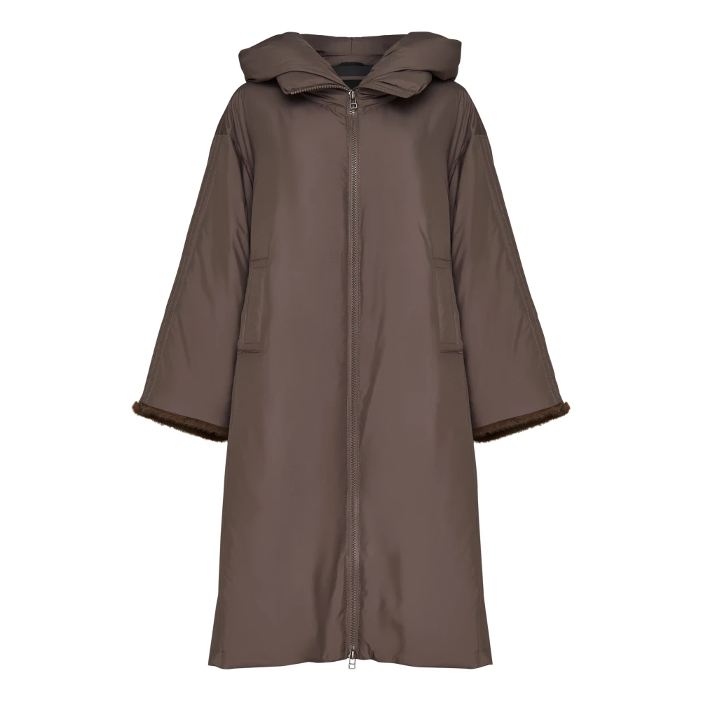Cesare Gaspari Oversized gewatteerde jas met capuchon en nepbont manchetten Beige Dames