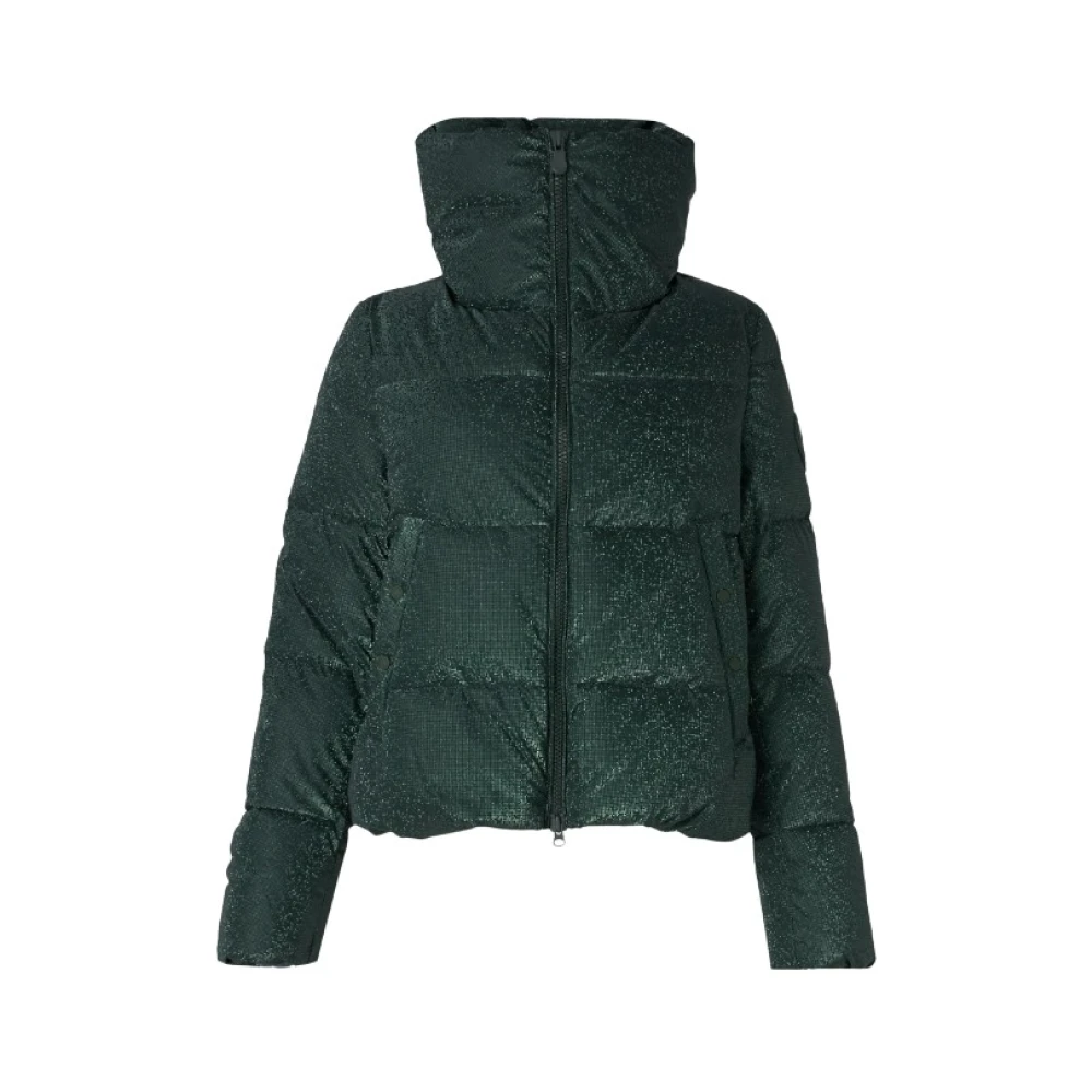 Save The Duck Glitterende Groene Gewatteerde Hoge Hals Jas Green Dames