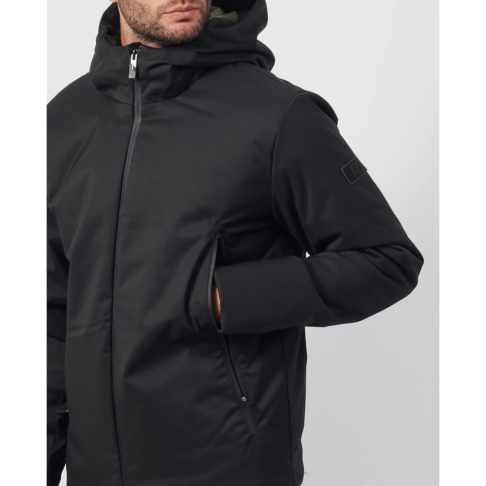 Emporio Armani Zwarte gewatteerde capuchonjas EA7 Black Heren