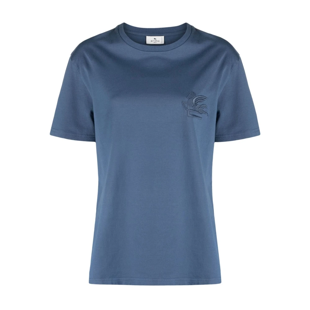 Etro Pegasus Logo Bomull T-Shirt Blue, Dam