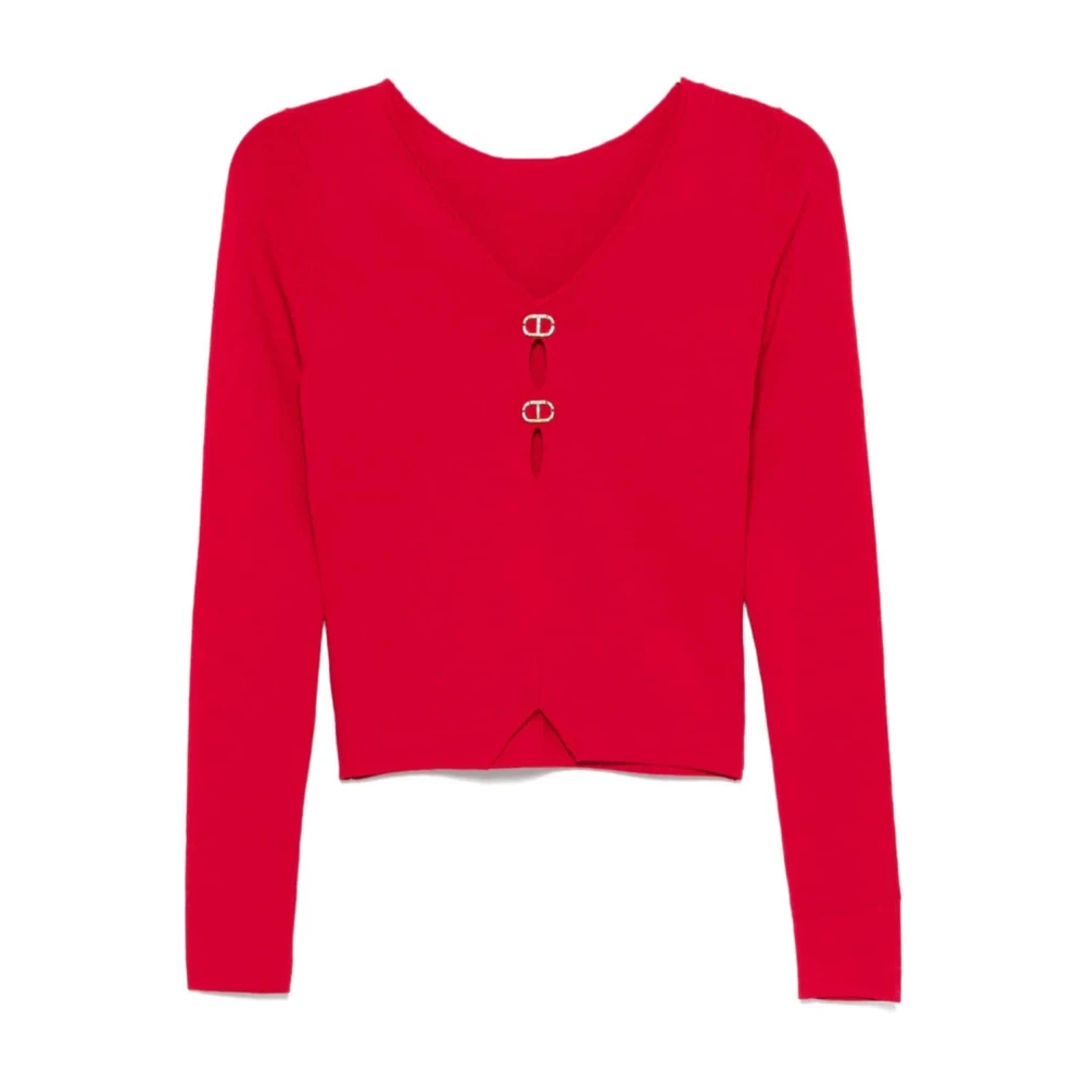 Twinset Rode V-hals trui met applicatie Red Dames