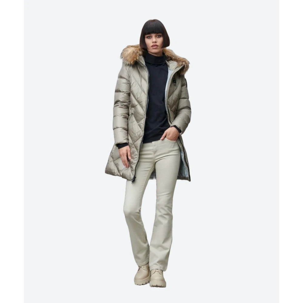 Blauer Geometrische Lange Donsjas Gray Dames
