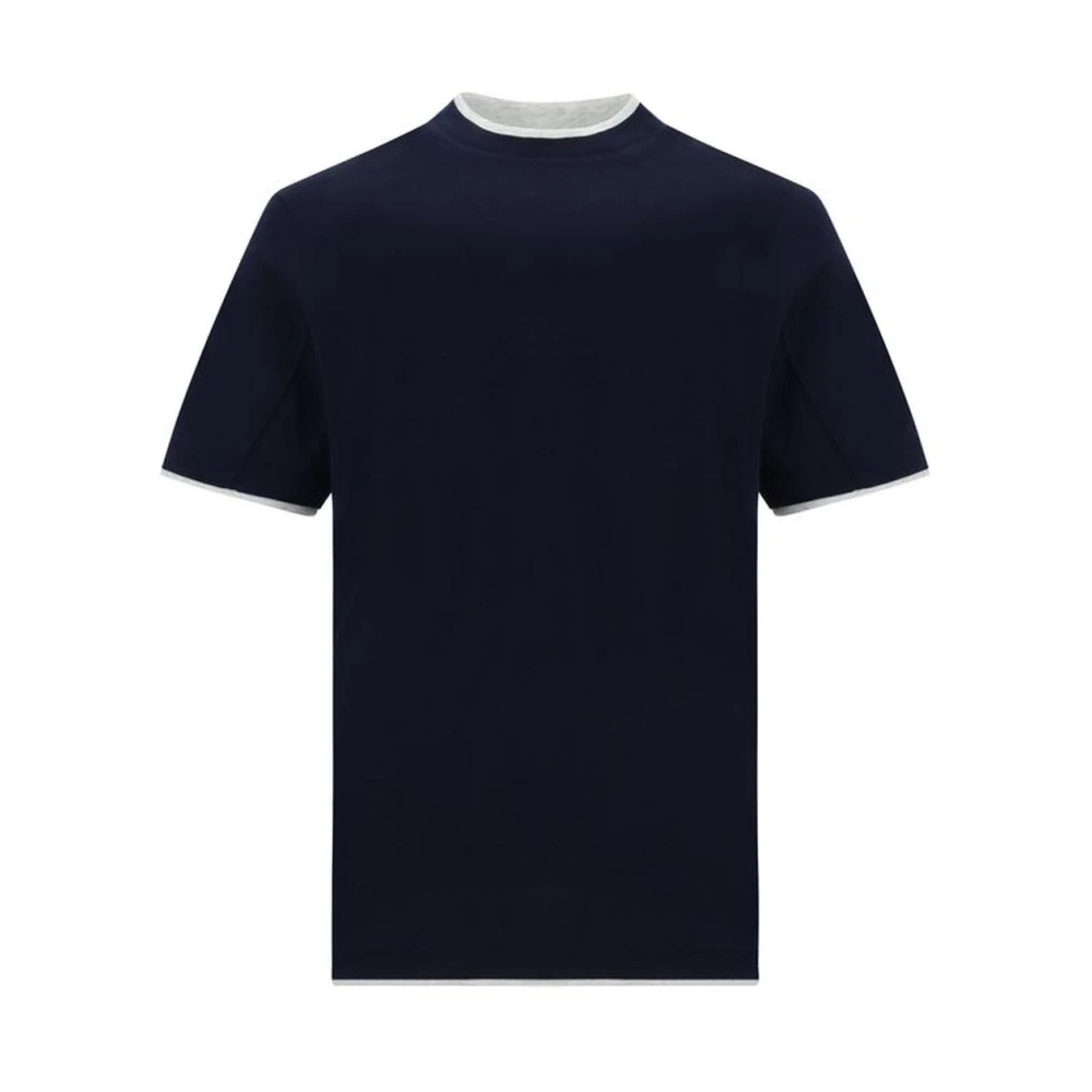 BRUNELLO CUCINELLI Zijden Dubbellaags Monochroom T-Shirt Blue Heren