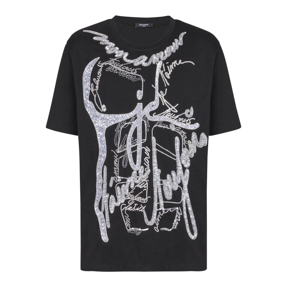 Balmain T-shirt met torso en 'Love Letter' borduurwerk Black Heren