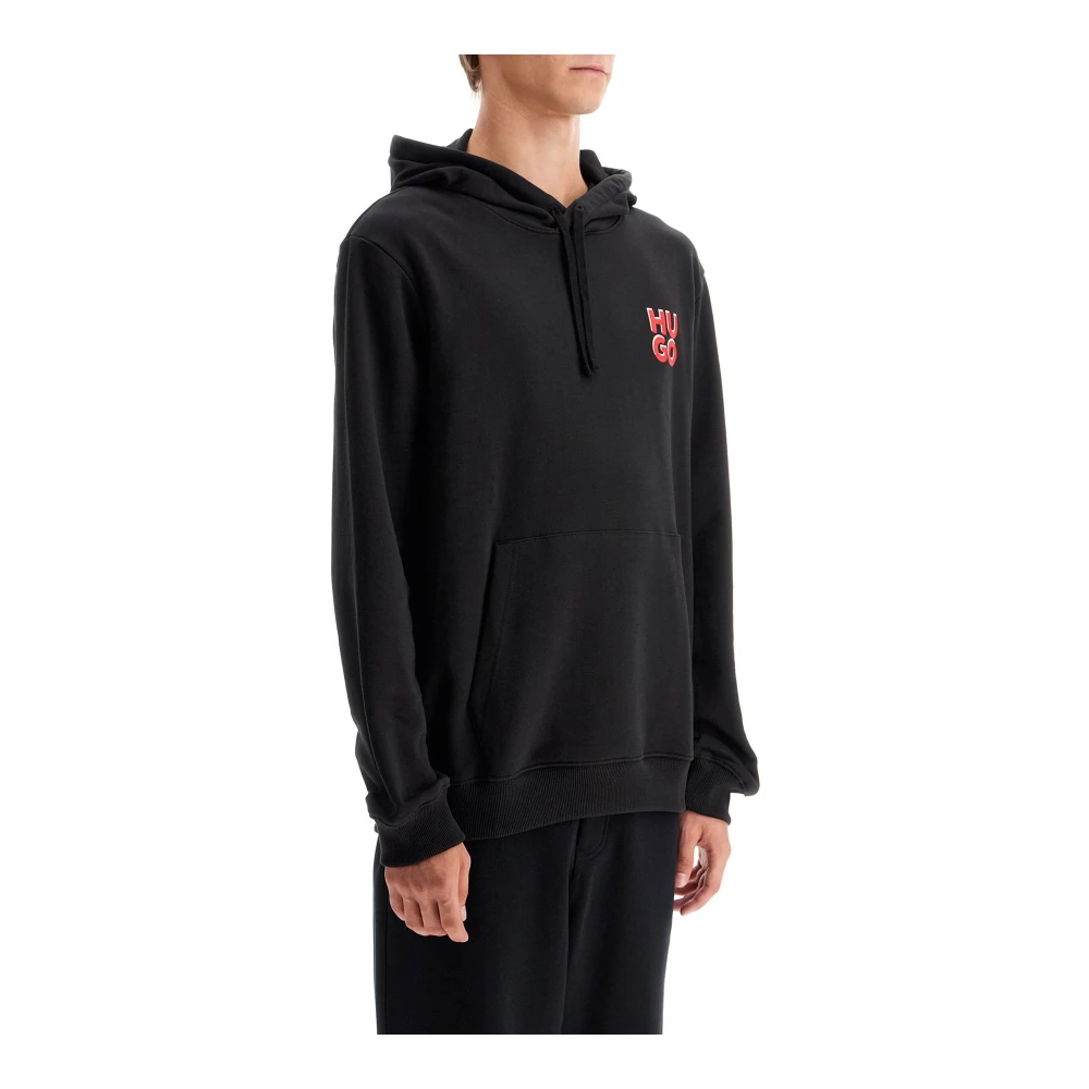Hugo Boss Geborsteld Katoenen Hoodie Black Heren