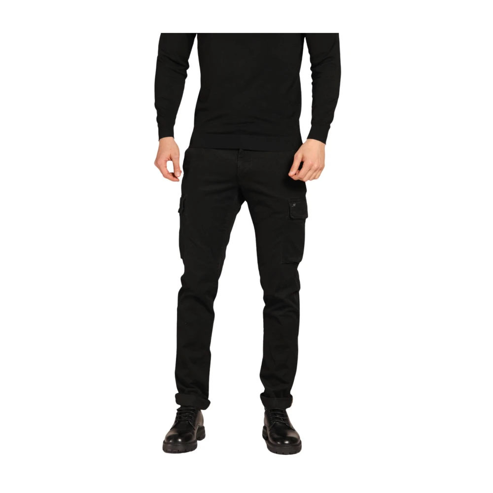 Mason's Extra Slim Fit Cargo Broek in Gabardine Black Heren