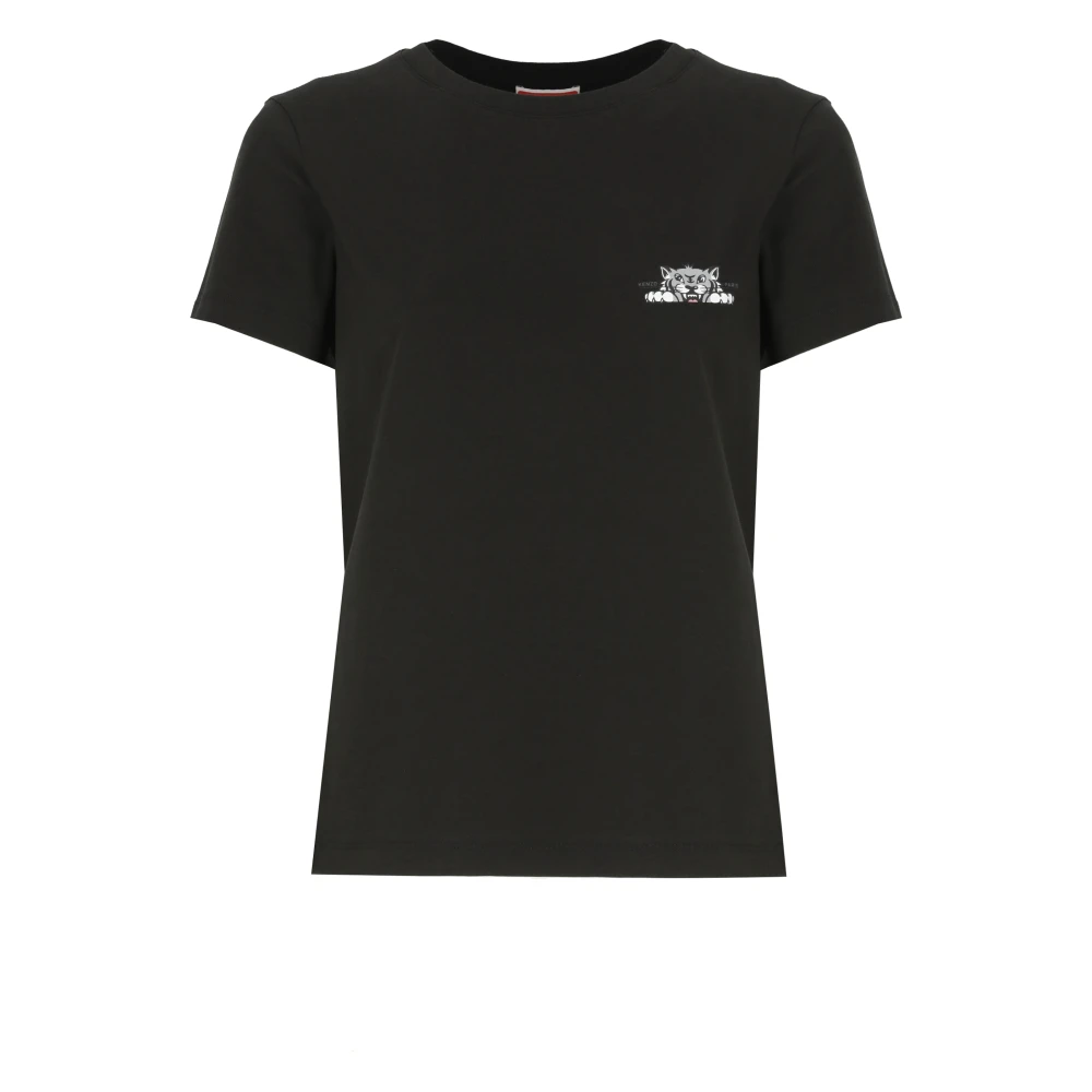 Kenzo Zwart Katoenen T-shirt met Bedrukt Logo Black Dames