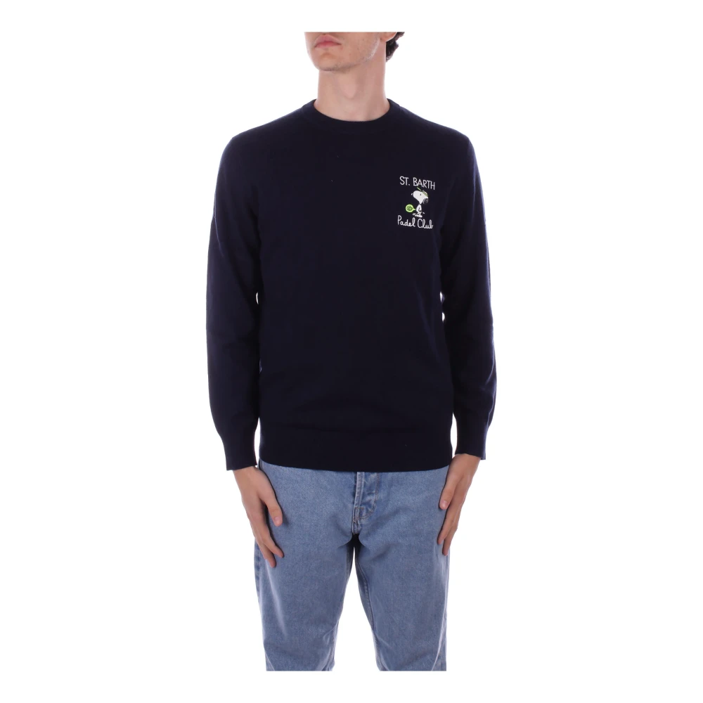 Saint Barth Logo Front Sweaters Blue Heren