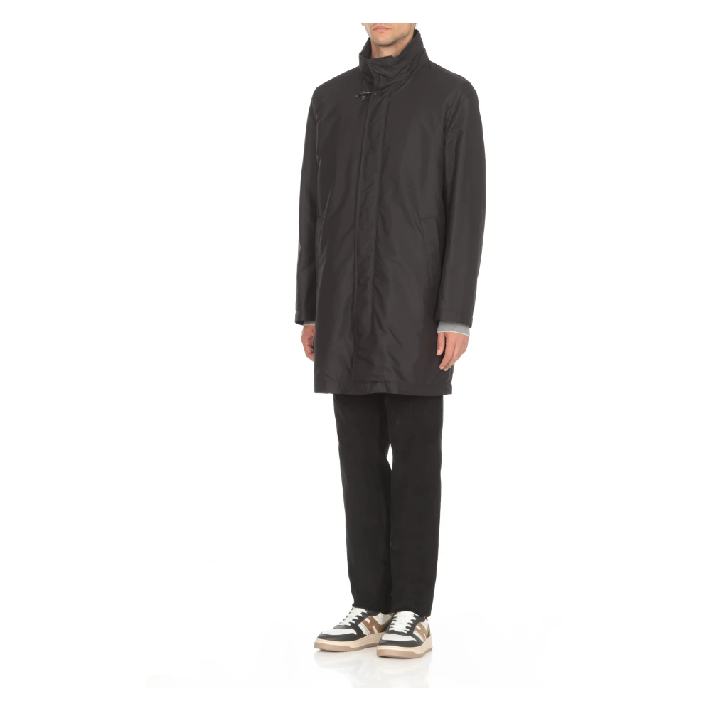Fay Zwarte Parka Jas met Hoge Hals Black Heren
