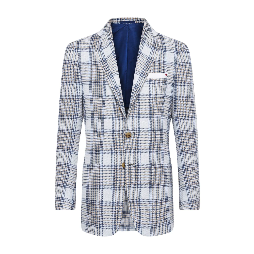 Kiton Kasjmier Glen Plaid Jas Blue Heren