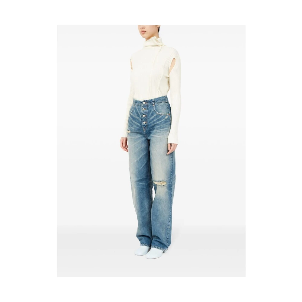 MM6 Maison Margiela Blue Distressed Denim Jeans Straight Leg Blue Dames