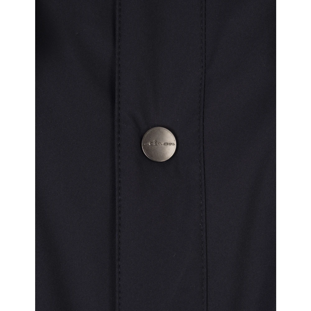 Kiton Blauwe Gewatteerde Jas met Drukknopen Blue Heren