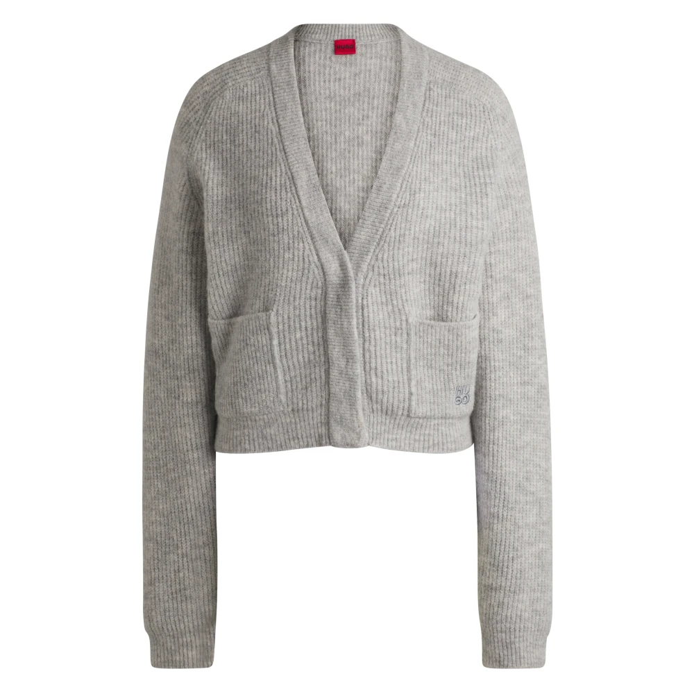 Hugo Boss Relaxte V-hals Gebreide Vest Gray Dames