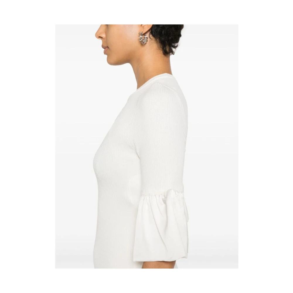 Twinset Witte Geribbelde Trui met Gerimpelde Details White Dames