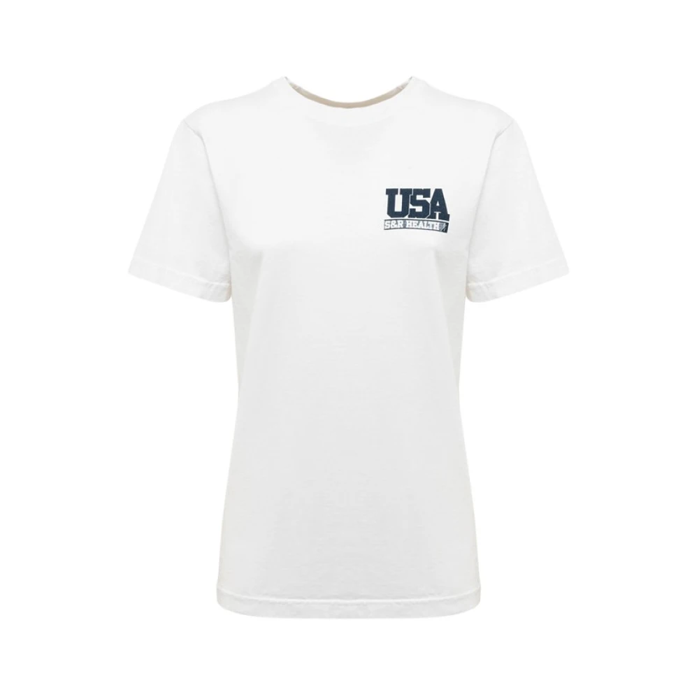 Sporty & Rich Effengekleurd Katoenen T-Shirt met Team USA Print White Dames