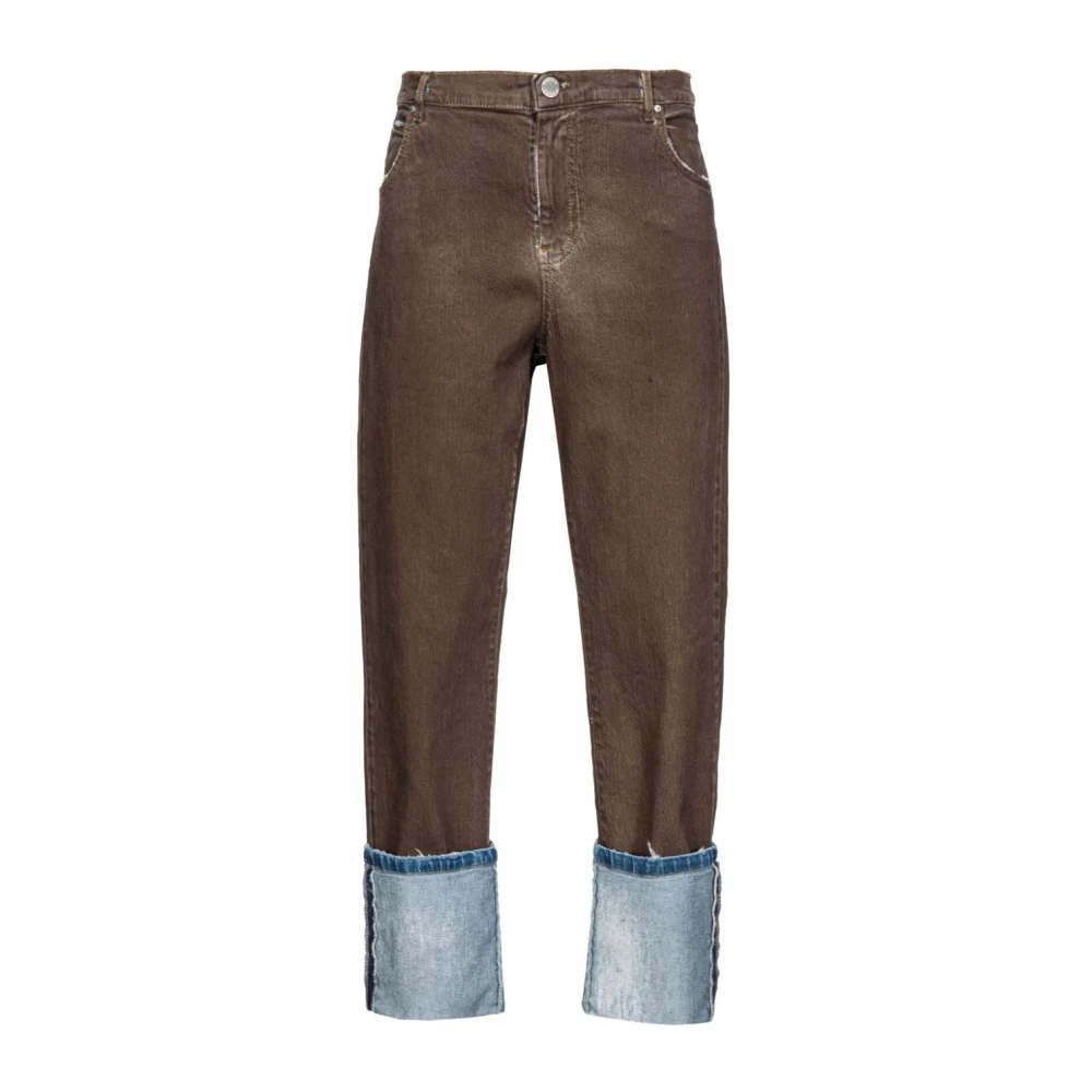 pinko Bruine Katoenen Jeans met Manchet Brown Dames