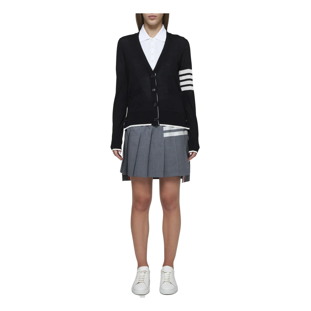 Thom Browne Zwarte Cardigan Sweater met Strepen Black Dames