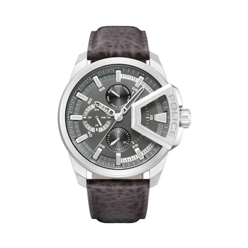 Police Men's Brown Leather Quartz Watch For
