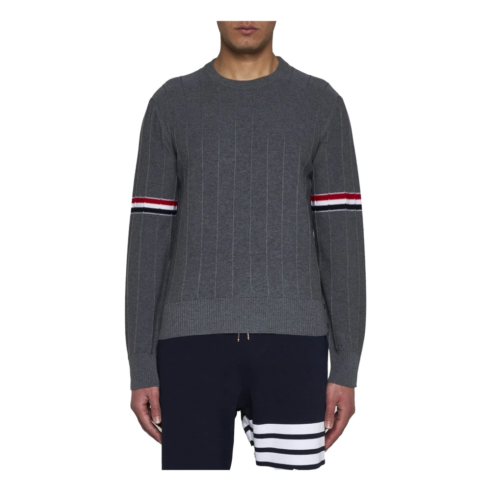 Thom Browne Gestreepte Crew Neck Sweater Gray Heren