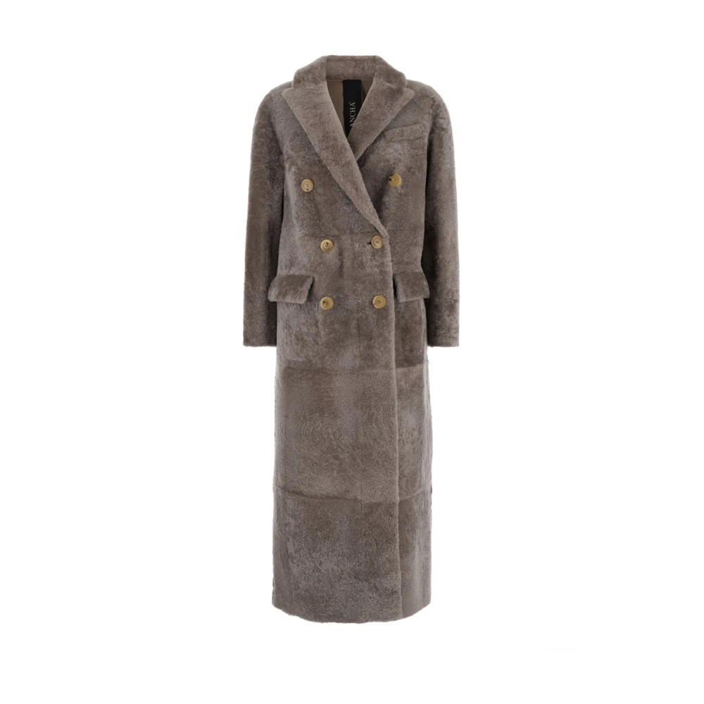 Blancha Shearling Dubbelknäppt Brun Kappa Brown, Dam