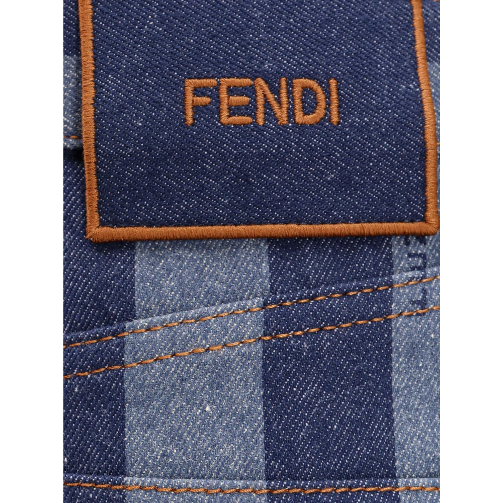 Fendi Denim Pequin Gestreepte Shorts Blue Dames