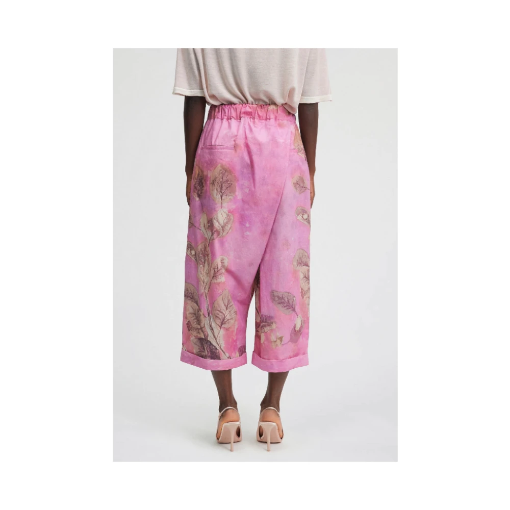 Mes Demoiselles Bloemenkatoenen wijde pijpen broek Pink Dames