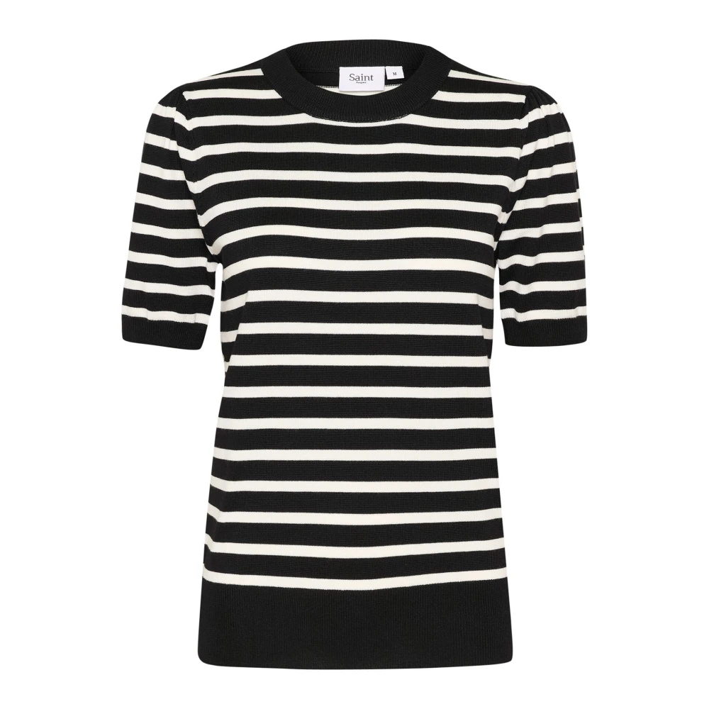 Saint Tropez Randig Pullover Tröja Svart Mila Stripe Black, Dam