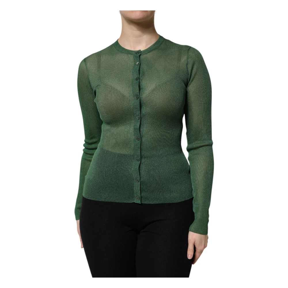 Dolce & Gabbana Women's Green Cardigan Jumper With Button Closure - Cardigans - S - Knitwear